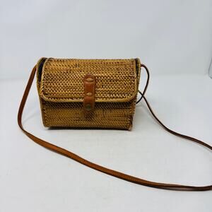 Amerii Rattan Woven Crossbody Bag Boho Bali Purse with Floral Lining
